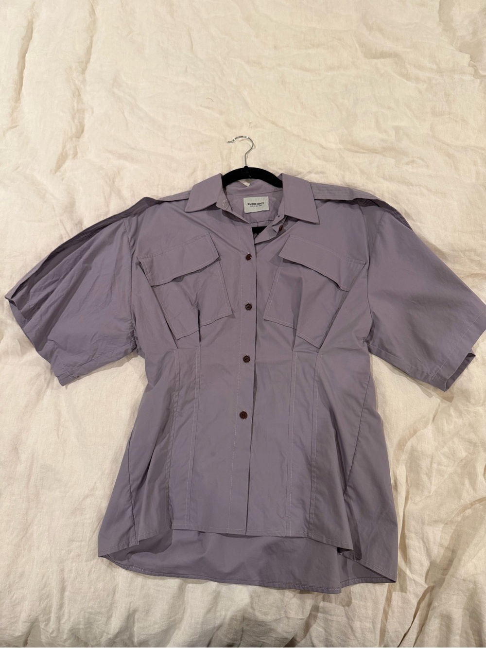 Rachel comey Lavender Button-Up Blouse with Chest Pockets and epaulettes